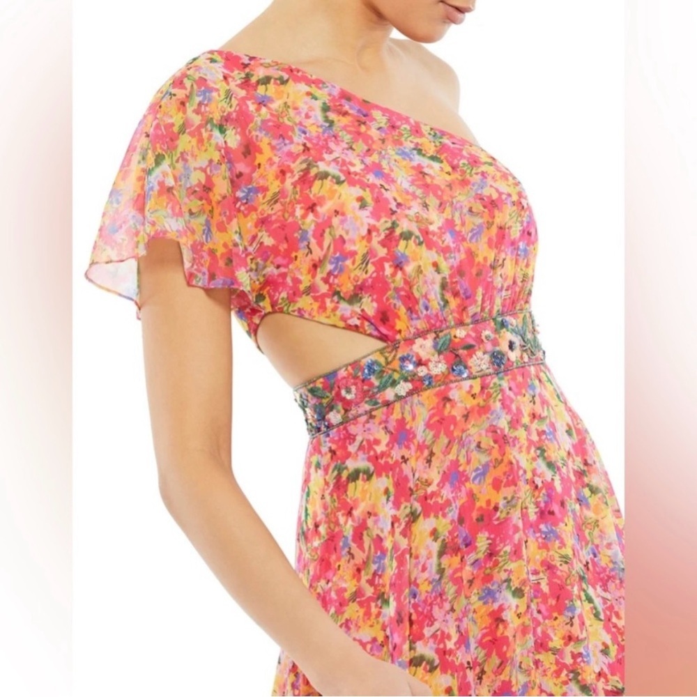Mac Duggal NWT #9157 Pink Floral One Shoulder Gown with Flutter Sleeve s… - Picture 4 of 12